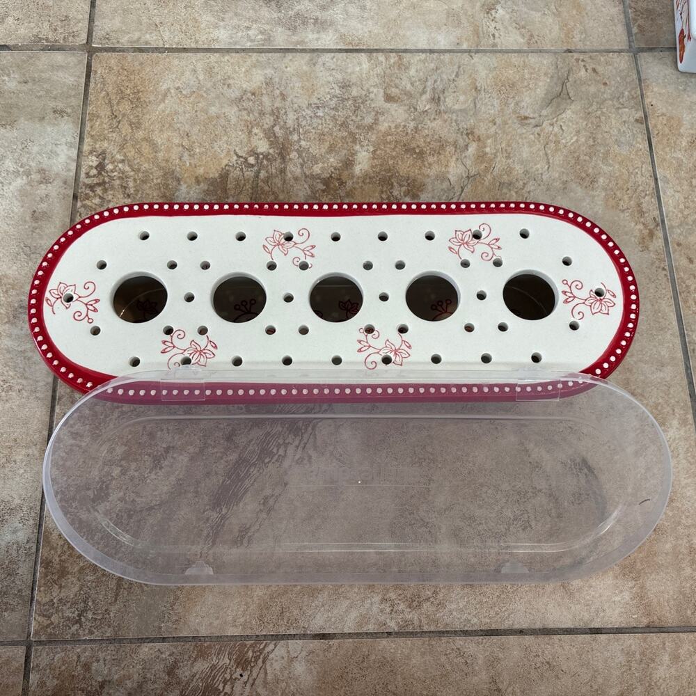 Temp-Tations By TARA Floral Lace‎ Red 1.5 QT Casserole Dish w/Steamer Lid 996610